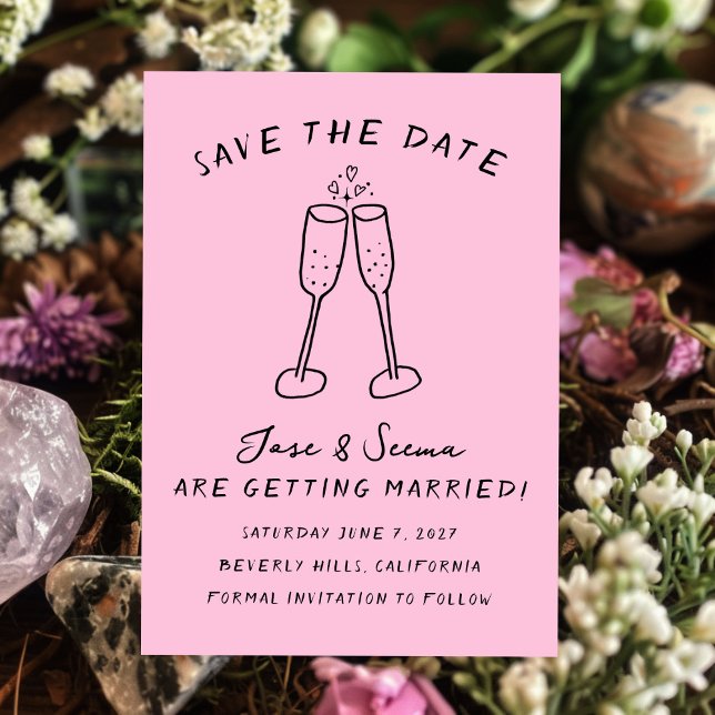 Champagne Cheers Handgezeichnet Niedlich Custom Save The Date (Champagne Cheers Hand Drawn Cute Custom Save The Date
)