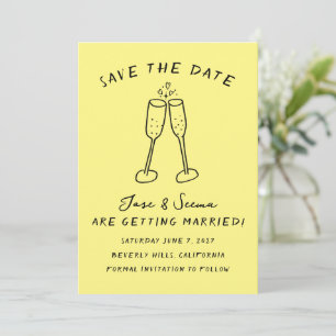 Champagne Cheers Handgezeichnet Niedlich Custom Save The Date