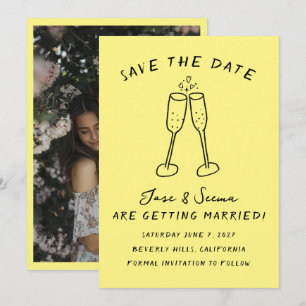 Champagne Cheers Handgezeichnetes FOTO Save The Date