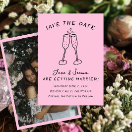 Champagne Cheers Handgezeichnetes FOTO Save The Date