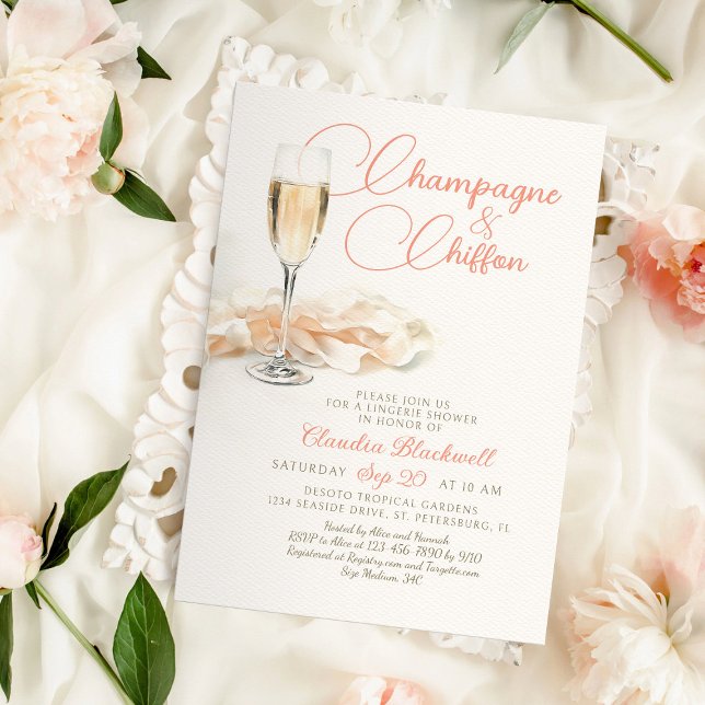 Champagne Chiffon Lingerie Dusche Einladung (Von Creator hochgeladen)