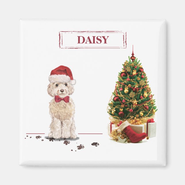 Champagne Cockapoo Funny Christmas Dog mit Tree Magnet (Vorne)