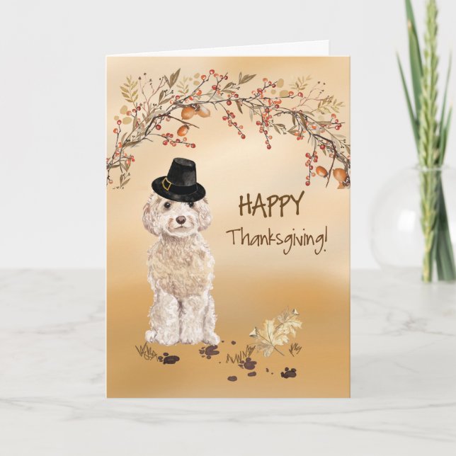 Champagne Cockapoo Funny Pilgrim Hat Erntedank Karte (Vorderseite)