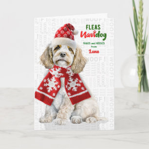 Champagne Cockapoo Lustige Floh Navidog mit Namen Feiertagskarte