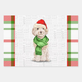 Champagne Cockapoo Weihnachtshund und Kariert Geschenkpapier Set