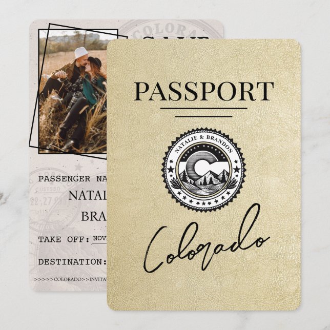 Champagne Colorado Passport Save the Date (Vorne/Hinten)