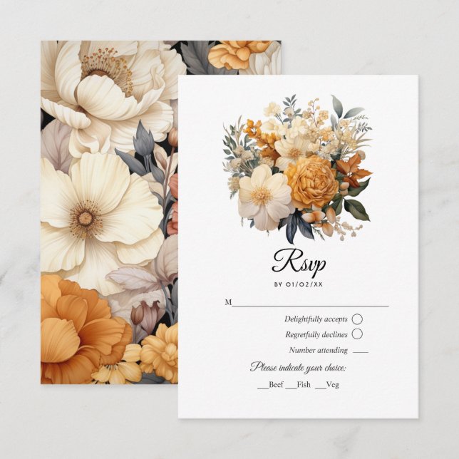 Champagne Colored Floral Wedding RSVP Karte (Vorne/Hinten)