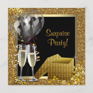 Champagne Confetti Black Gold Überraschung Party Einladung
