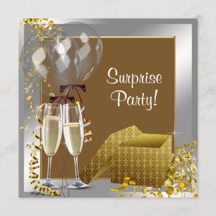 Champagne Confetti Silver Gold Party Einladung