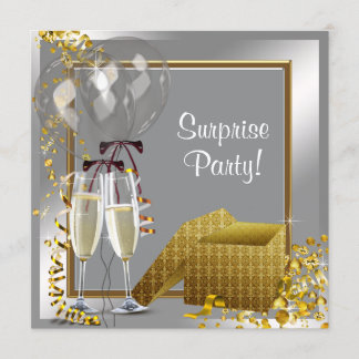 Champagne Confetti Silver und Gold Überraschung Pa Einladung