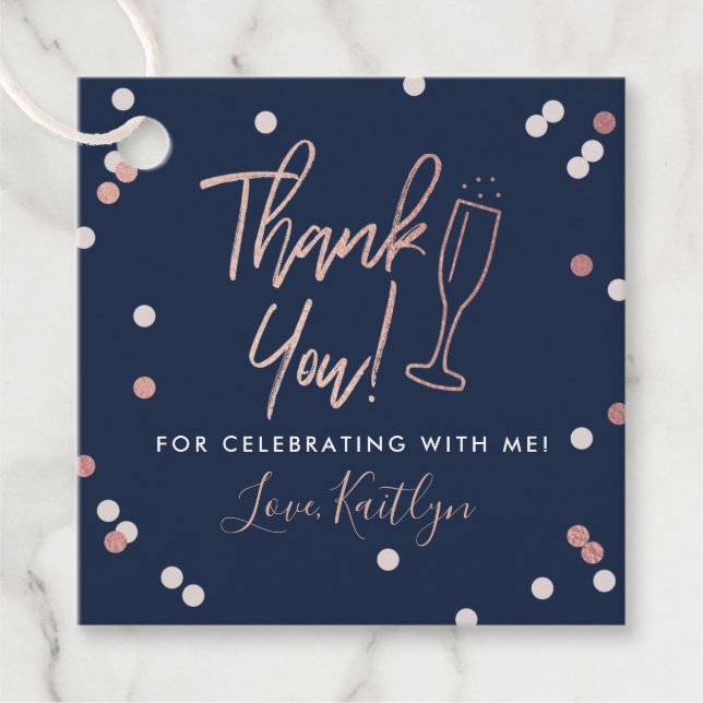 Champagne Confetti Wedding Vielen Dank Geschenkanhänger (Vorderseite)