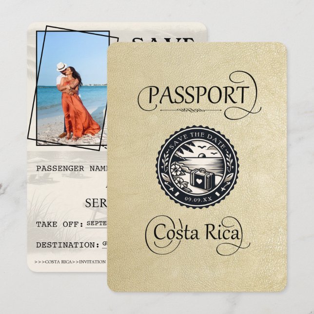 Champagne Costa Rica Passport Save The Date (Vorne/Hinten)