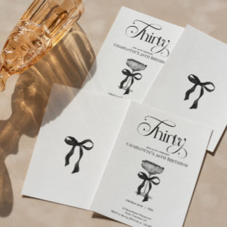 Champagne coupe Black Bow Birthday Party Invite Einladung