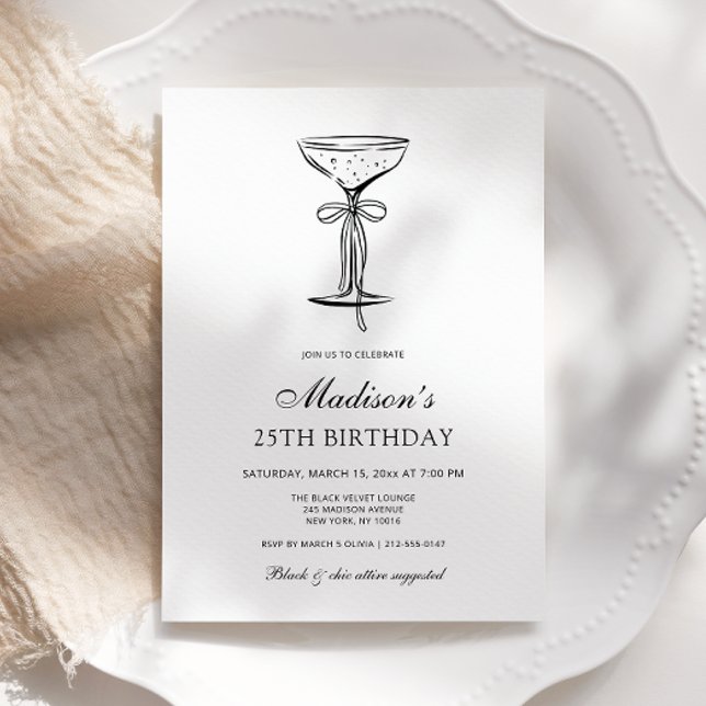 Champagne Coupe Elegant Bow Birthday Invitation Einladung (Von Creator hochgeladen)
