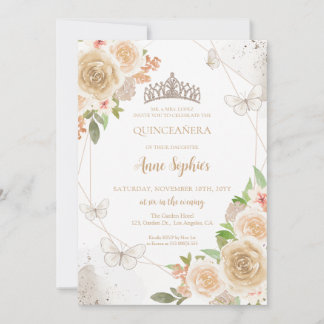 Champagne Creme Quinceañera Butterfly Tiara Einladung
