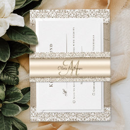 Champagne Damask Glitzer Monogram Wedding Einladungsbanderole
