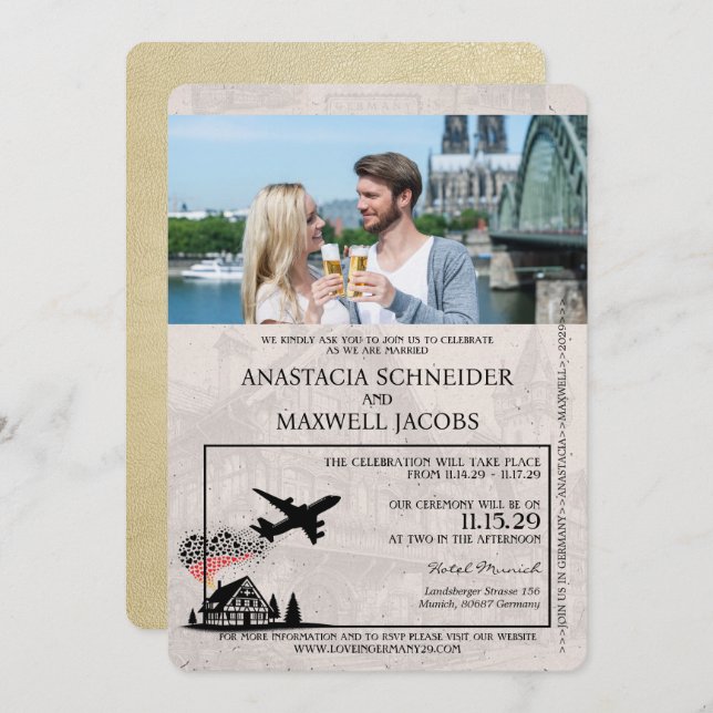 Champagne Deutschland Pass Einladung zur Hochzeit (Vorne/Hinten)