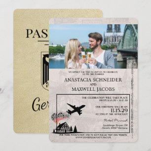 Champagne Deutschland Reisepass Hochzeits-Einladun Einladung