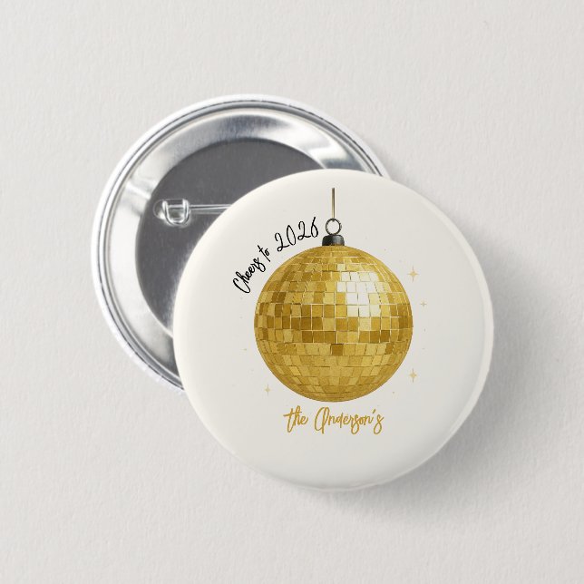 Champagne Disco Ball 2026 New Year Eve Button (Vorne & Hinten)