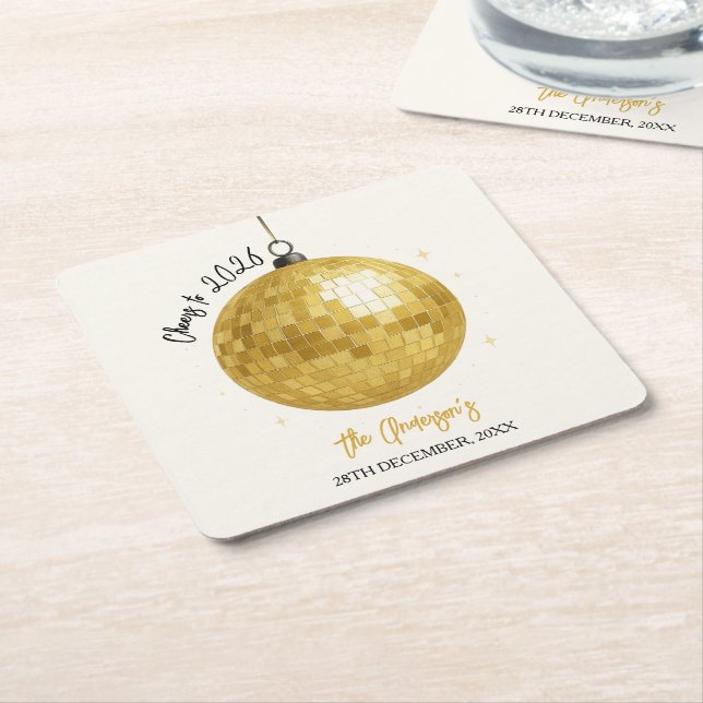 Champagne Disco Ball 2026 New Year Eve Rechteckiger Pappuntersetzer (angewinkelt)