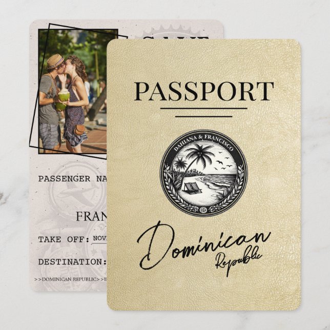 Champagne Dominikanische Republik Passport Save The Date (Vorne/Hinten)