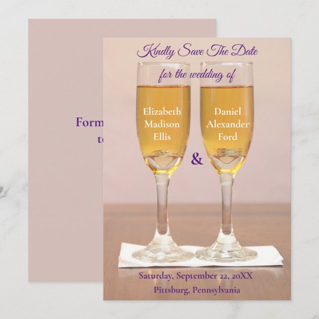 Champagne Einfache Eheringe Save The Date (Vorne/Hinten)