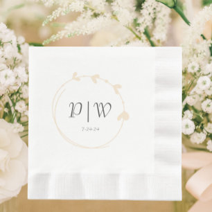 Champagne Einfache Herz Kranz Monogramm Hochzeit Serviette