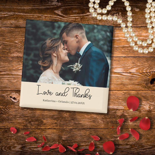 Champagne Elegant Wedding Love and Thanks Photo Magnet (Von Creator hochgeladen)
