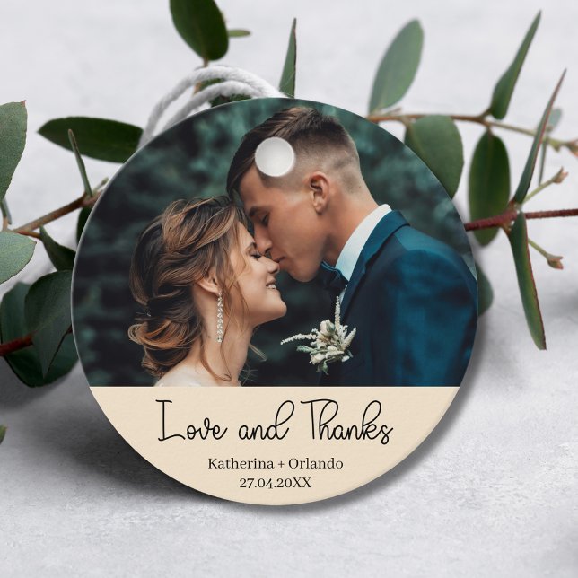 Champagne Elegant Wedding Love & Thanks Photo Geschenkanhänger (Von Creator hochgeladen)