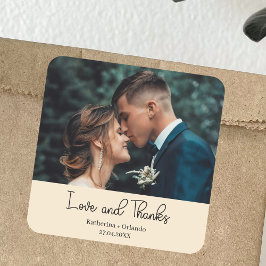 Champagne Elegante Hochzeit Liebe & Dank Foto Quadratischer Aufkleber
