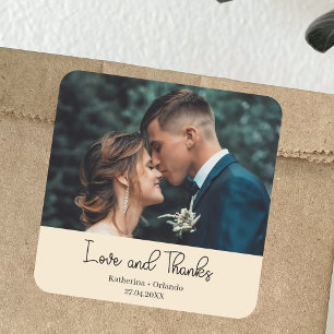 Champagne Elegante Hochzeit Liebe & Dank Foto Quadratischer Aufkleber