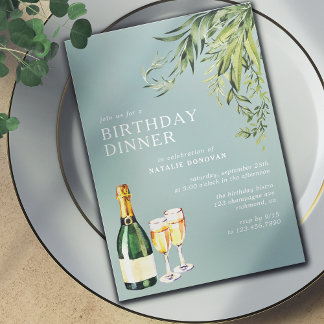 Champagne | Elegantes Pulver Blue Birthday Dinner Einladung