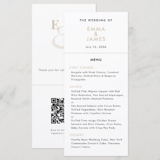 Champagne-Etau-Druck-Hochzeit | QR-Code | Elegant Menükarte