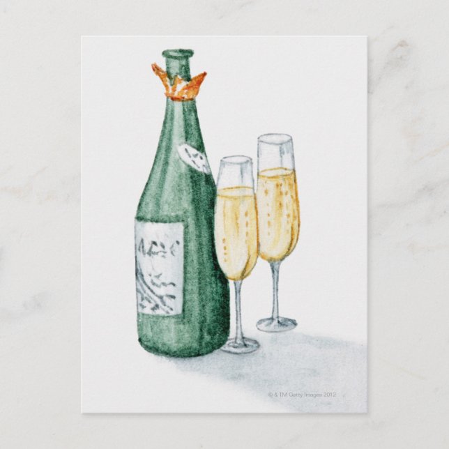 Champagne-Flaschen und zwei Gläser Postkarte (Vorderseite)