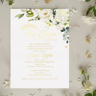Champagne Floral Gold Mis Quince Quinceanera Folieneinladung