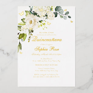 Champagne Floral Golden Butterfly Quinceanera Folieneinladung