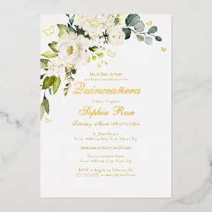 Champagne Floral Goldener Schmetterling Quinceaner Folieneinladung