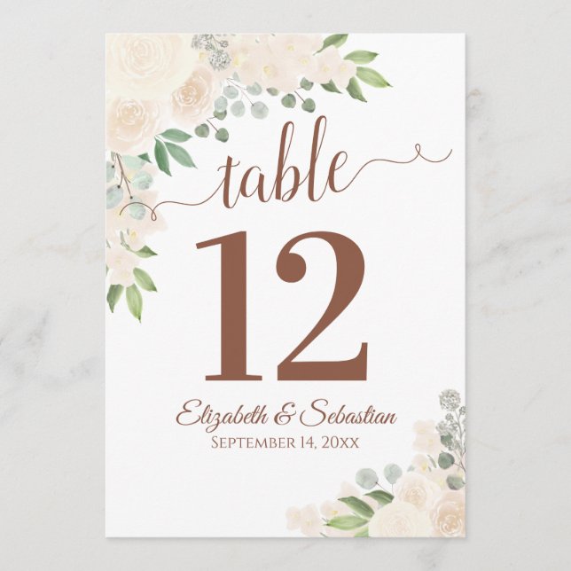 Champagne Floral Wedding Tischnummer Card Groß (Vorderseite)