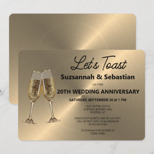 Champagne Flute Toast auf Imitats Metallic Einladung