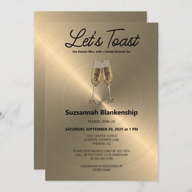 Champagne Flute Toast Bridal Shower Template Einladung (Vorne/Hinten)