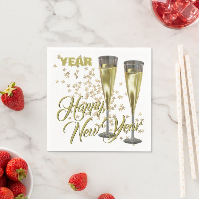 Champagne Flutes Custom Happy New Year Serviette (Beispiel)