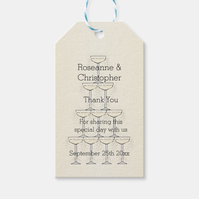 Champagne Flutes Design Champagner farbenfrohe Hoc Geschenkanhänger (Vorderseite)