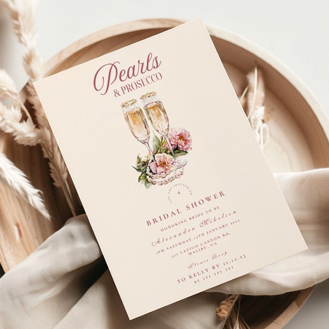 Champagne Flutes & Pearls Bridal Shower  Einladung (Von Creator hochgeladen)