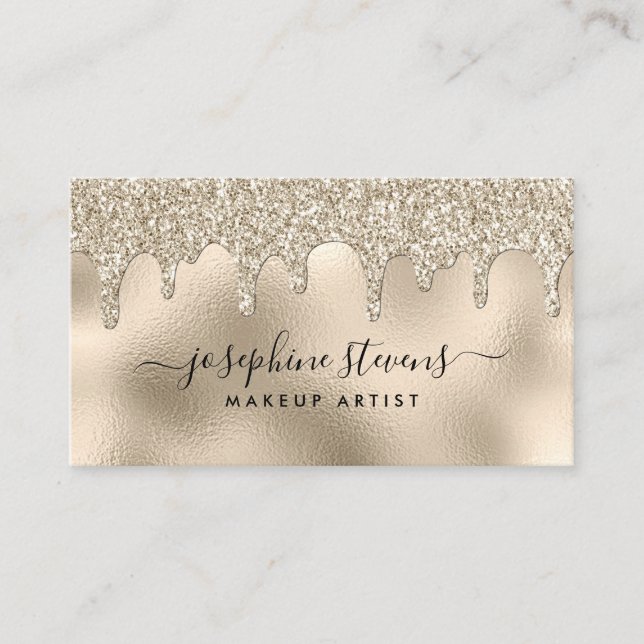 Champagne Foil Glitzer Tropfen Script Typografy Visitenkarte (Vorderseite)