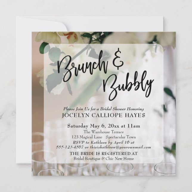 Champagne Foto Brunch & Bubbly Handschrift Einladung (Vorderseite)