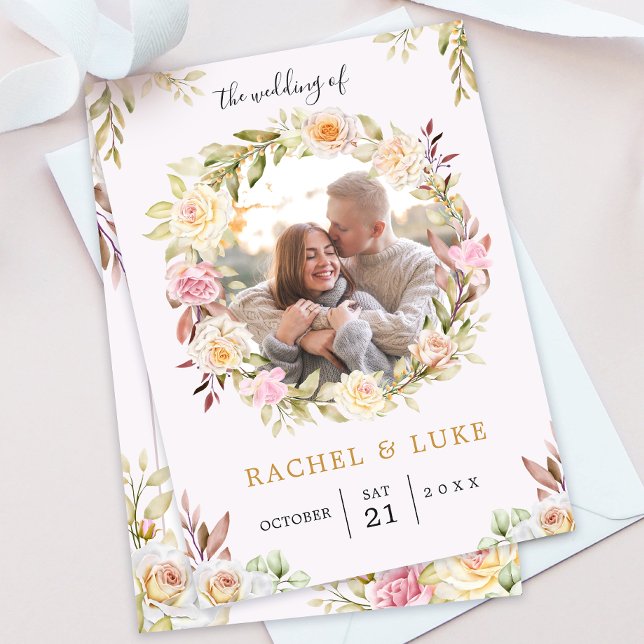 Champagne FOTO Floral Chic Hochzeit Einladung (Von Creator hochgeladen)