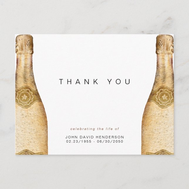 Champagne Funeral Loss of Life Thank You Postkarte (Vorderseite)