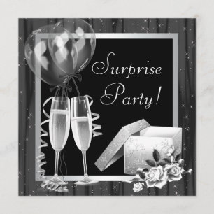 Champagne-Funken Schwarze Weiße Überraschungsparty Einladung