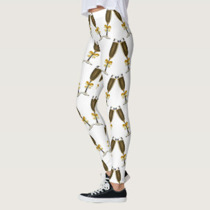 Champagne-Gläser mit goldenen Bögen Leggings