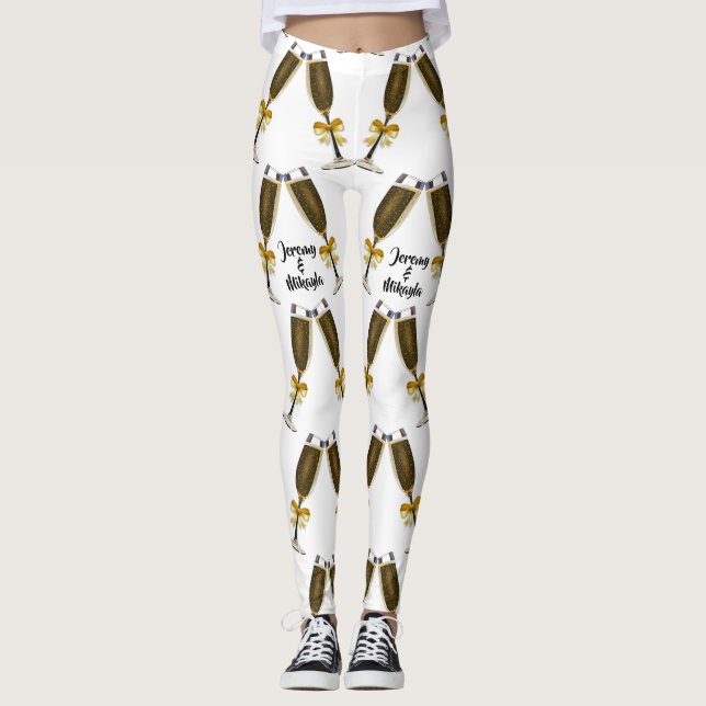 Champagne-Gläser mit goldenen Bögen Leggings (Vorderseite)